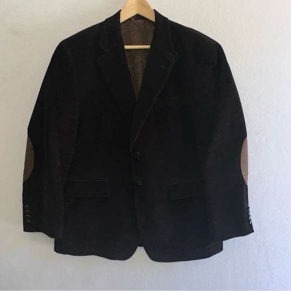 Lauren Ralph Lauren Black Corduroy 2 Button Front Sport Coat Elbow Patches 40S - Picture 1 of 7